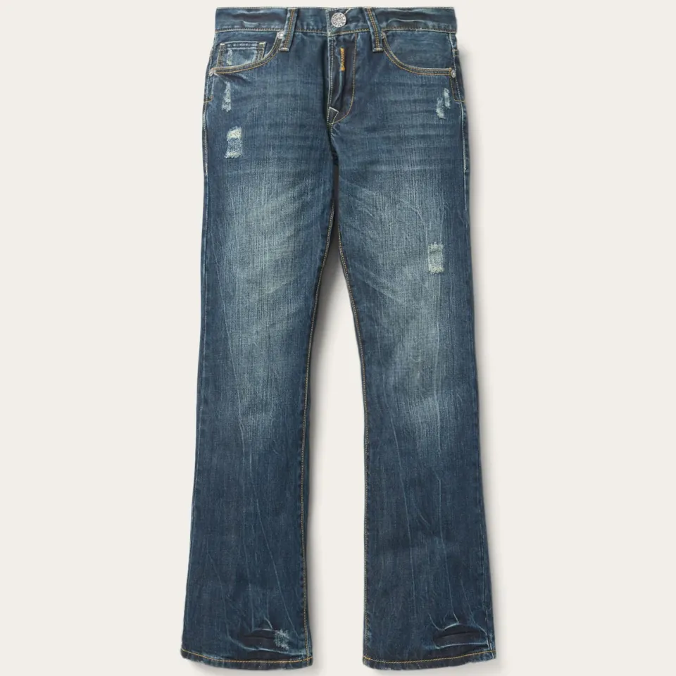 Stetson 1014 Fit Destructed Dark Wash Jeans Blue