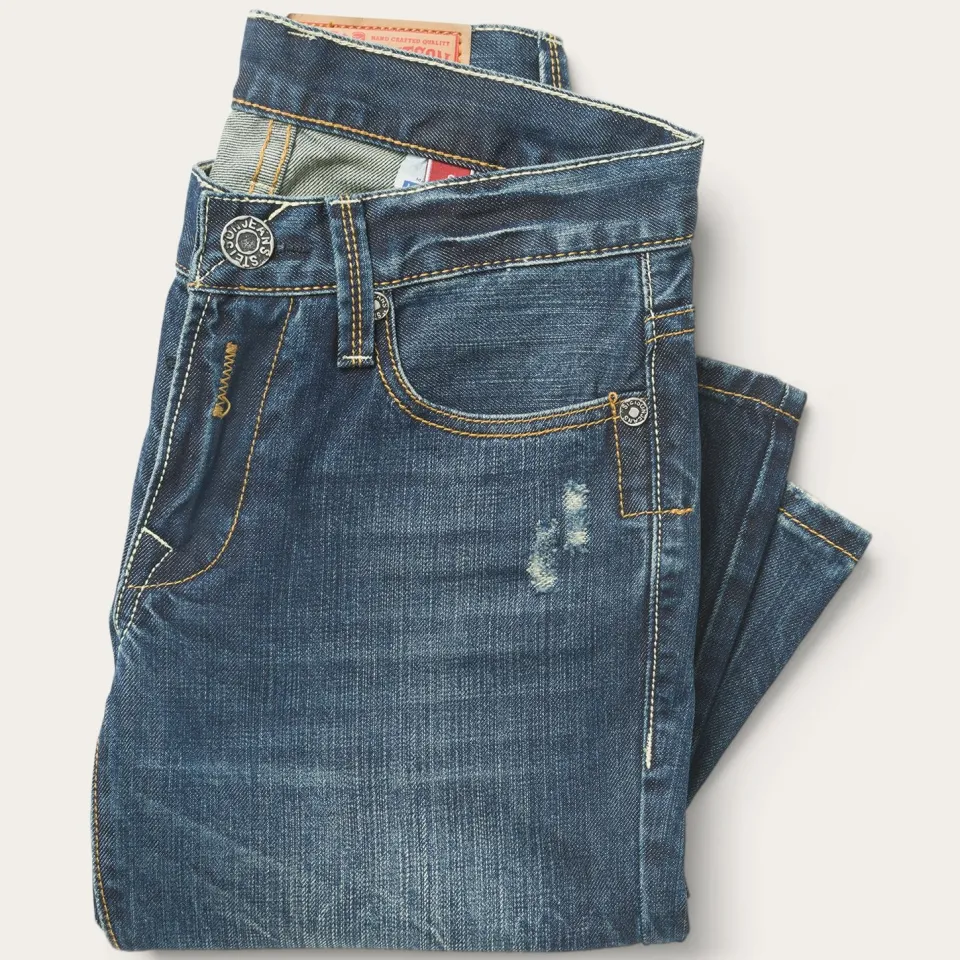 Stetson 1014 Fit Destructed Dark Wash Jeans Blue