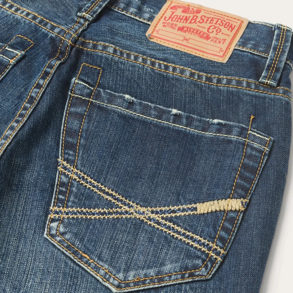 Stetson 1014 Fit Destructed Dark Wash Jeans Blue