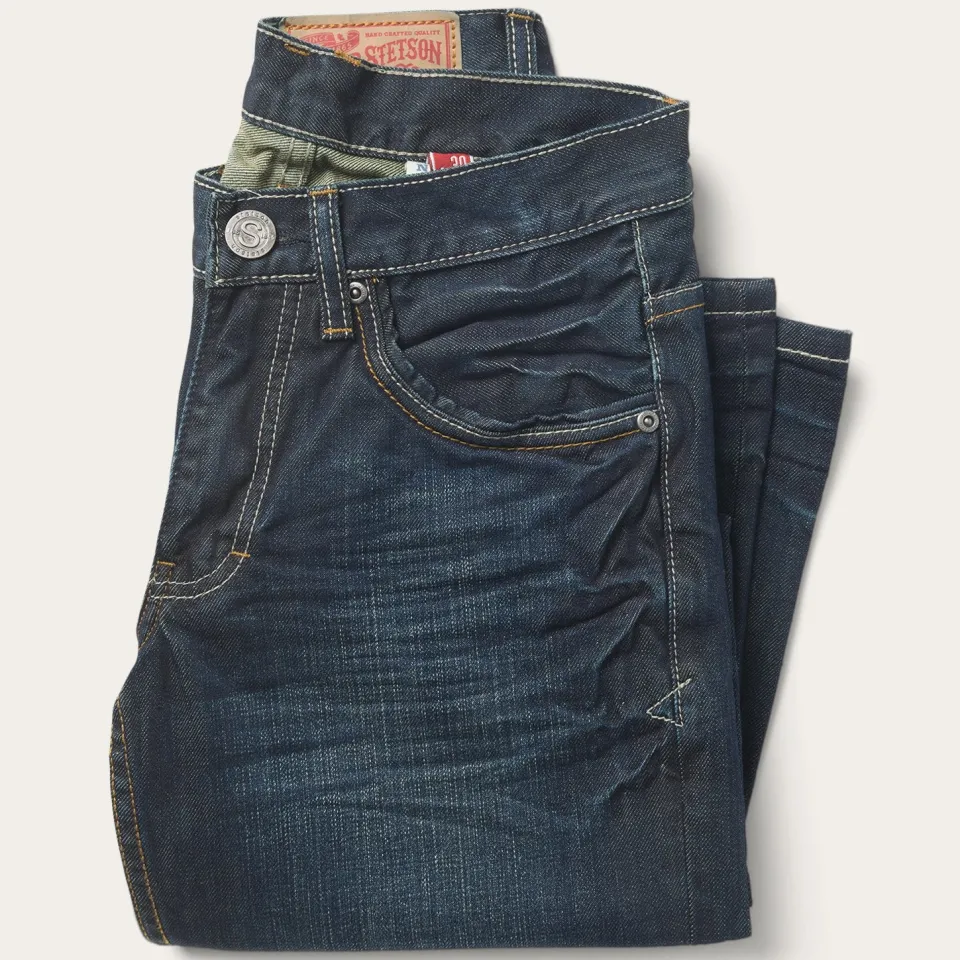 Outlet Stetson 1312 Fit Jeans With a Pieced Back Pocket Blue