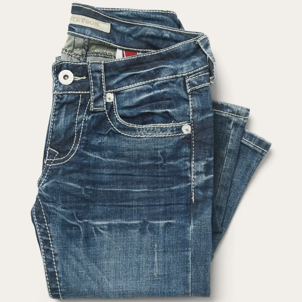 New Stetson 816 Fit Jeans With White "S" Back Pocket Blue