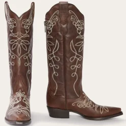 Clearance Stetson Adeline Burnished Back Zip Cowboy Boot Brown