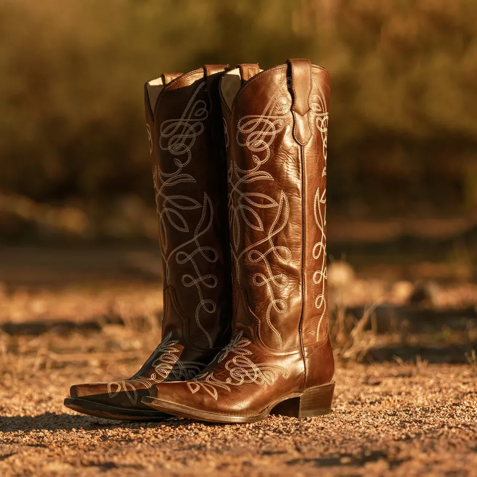 Clearance Stetson Adeline Burnished Back Zip Cowboy Boot Brown