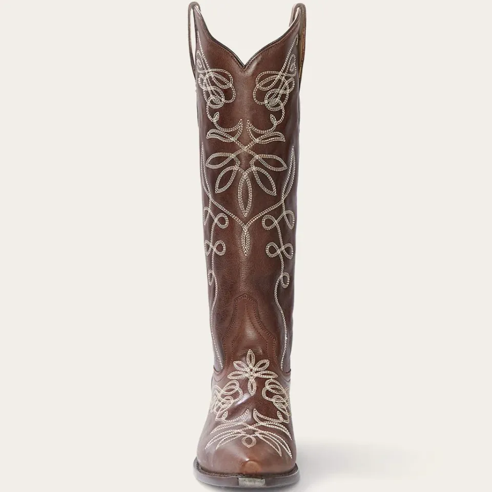 Clearance Stetson Adeline Burnished Back Zip Cowboy Boot Brown