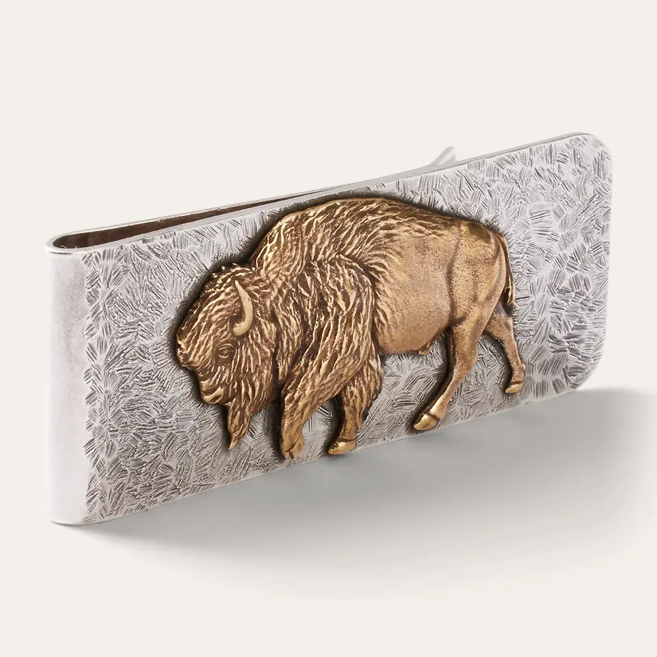 New Stetson American Buffalo Money Clip Sterling Silver/Brass