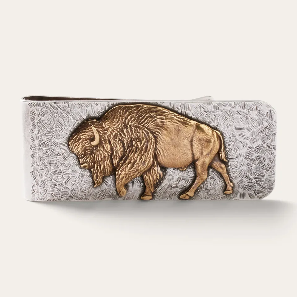 Hot Stetson American Buffalo Money Clip Sterling Silver/Brass