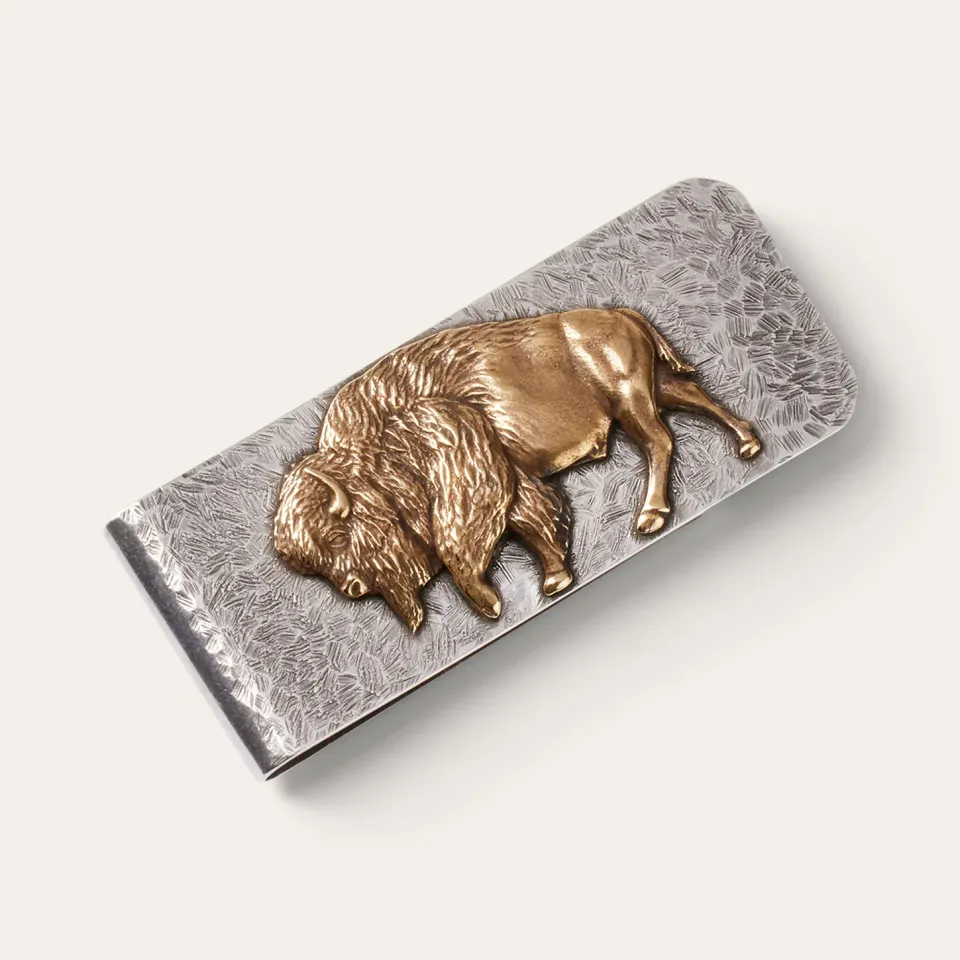 Hot Stetson American Buffalo Money Clip Sterling Silver/Brass
