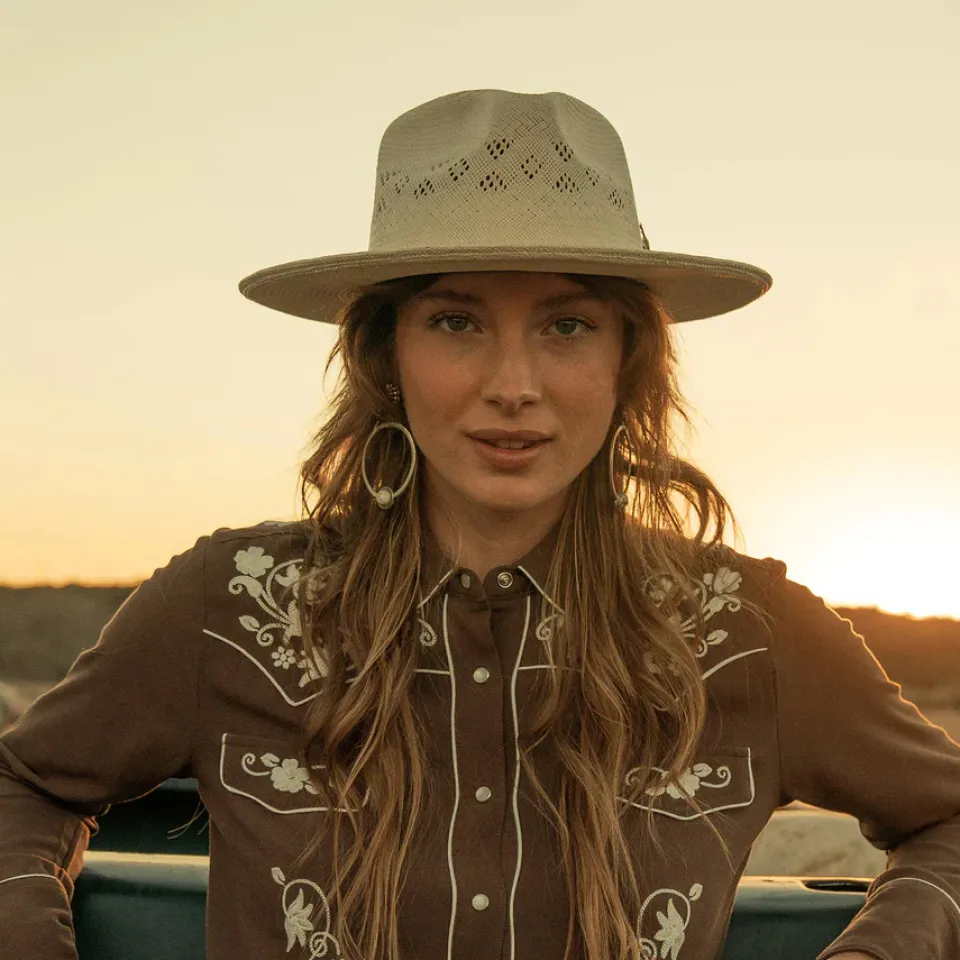 Outlet Stetson Andromeda Vented Straw Fedora Natural