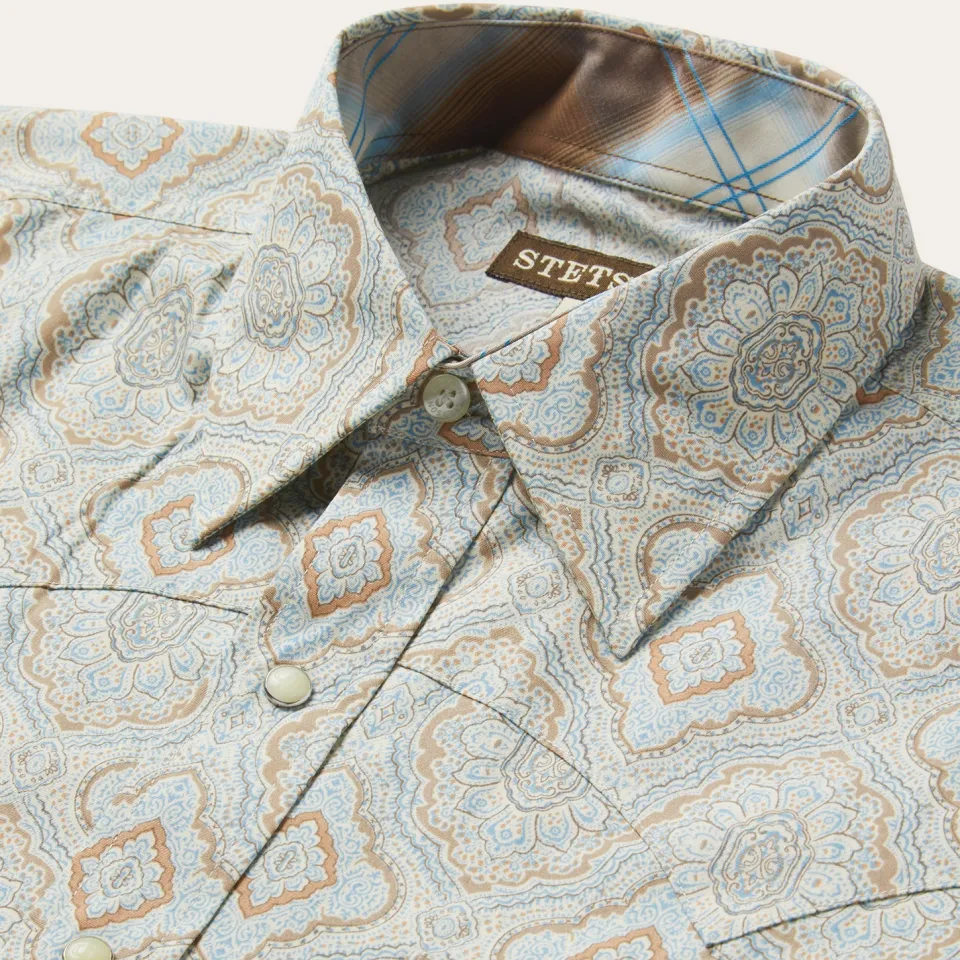 Sale Stetson Aqua Paisley Print Western Shirt Green