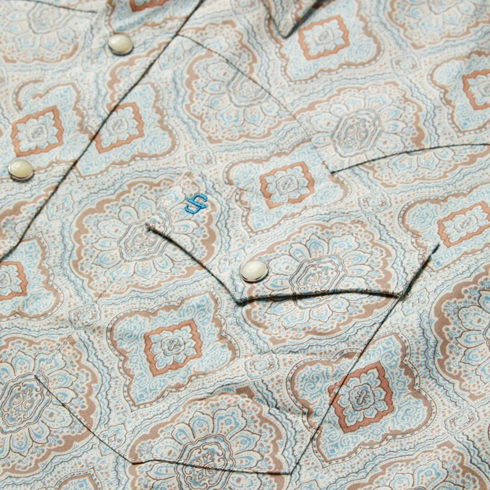Sale Stetson Aqua Paisley Print Western Shirt Green
