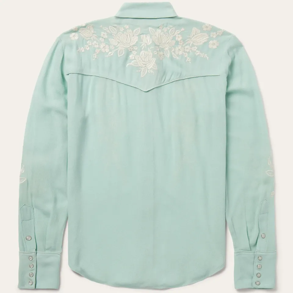 Best Stetson Aqua Rayon Crepe Western Blouse Blue