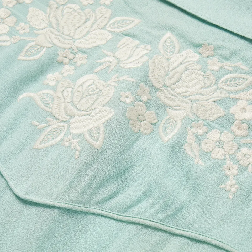Best Stetson Aqua Rayon Crepe Western Blouse Blue