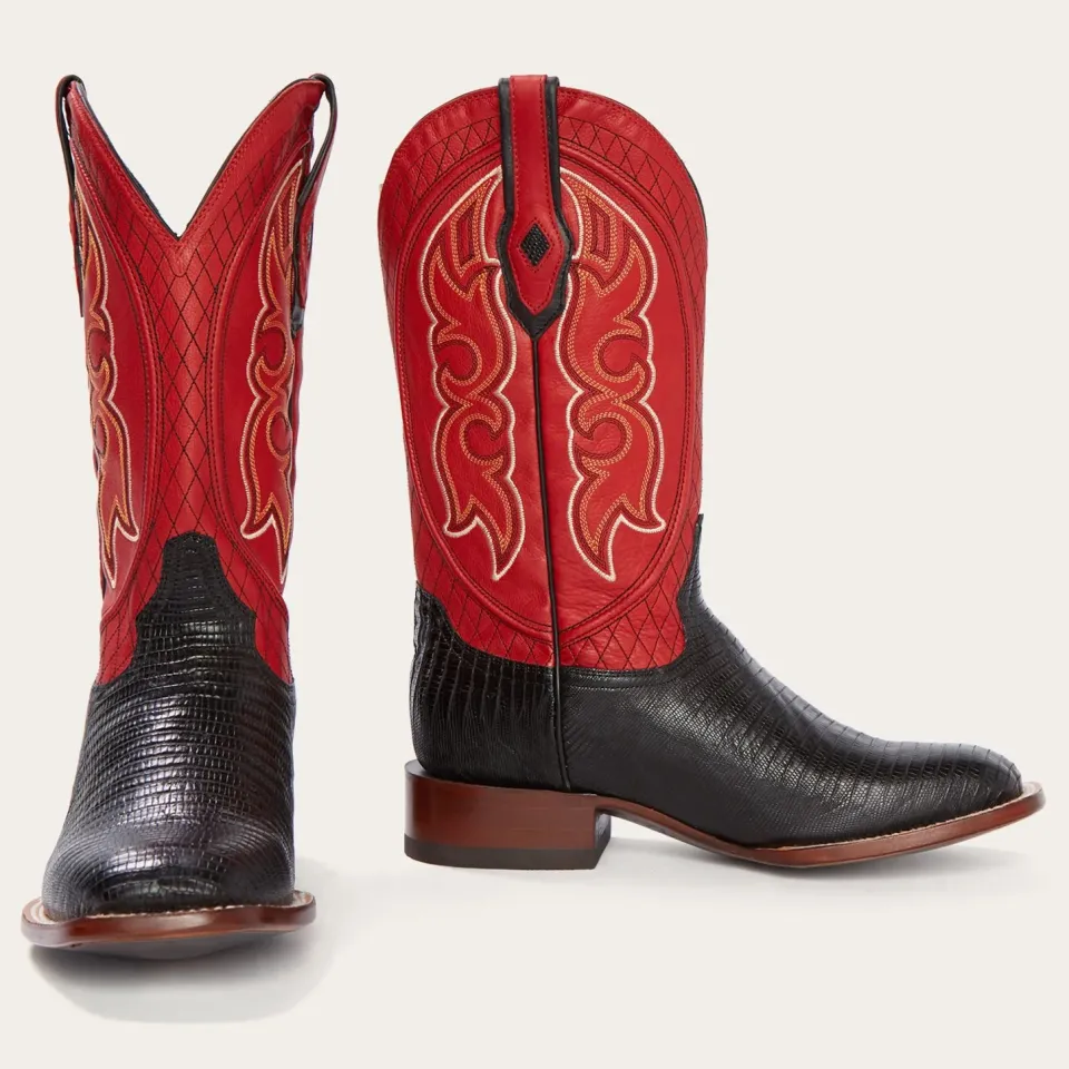 Stetson Arlington Teju Red Matte Cowboy Boot Black
