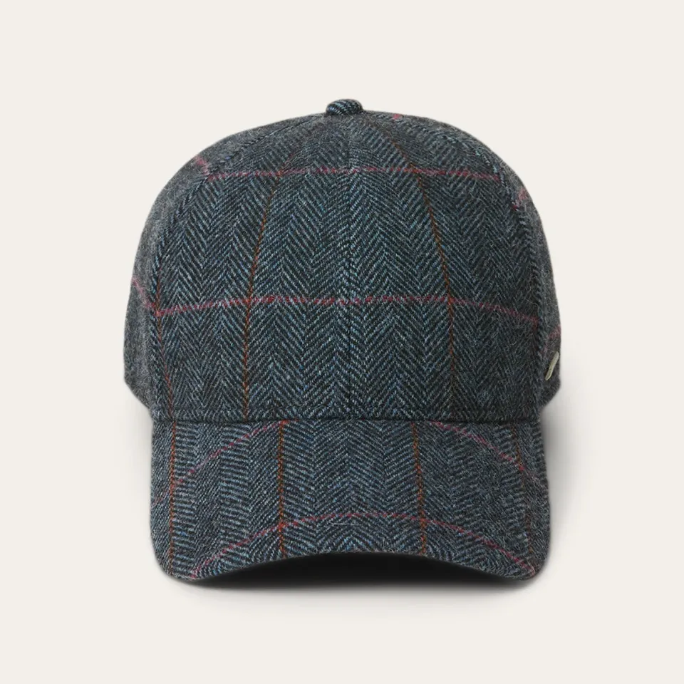 Hot Stetson Baseball Cap Wool Blue Herringbone