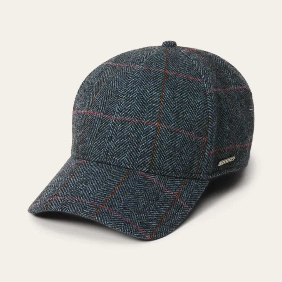 Hot Stetson Baseball Cap Wool Blue Herringbone