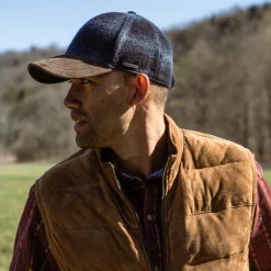 Clearance Stetson Baseball Cap Wool Blue Check