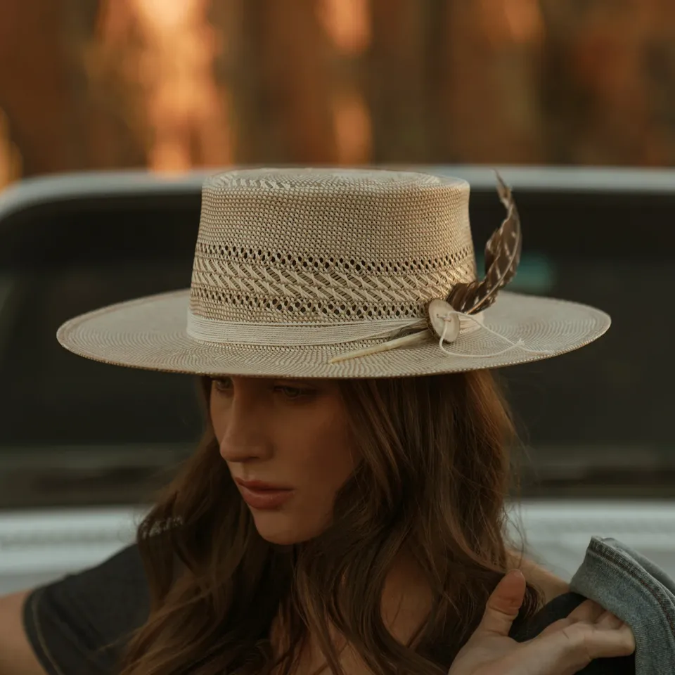 Clearance Stetson Batterson Straw Flat Brim Hat Natural/Tan