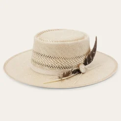 Clearance Stetson Batterson Straw Flat Brim Hat Natural/Tan