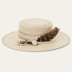 Clearance Stetson Batterson Straw Flat Brim Hat Natural/Tan