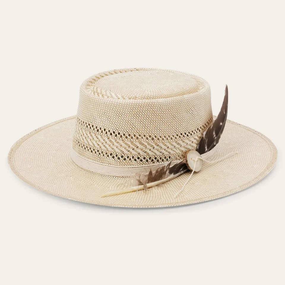 Clearance Stetson Batterson Straw Flat Brim Hat Natural/Tan