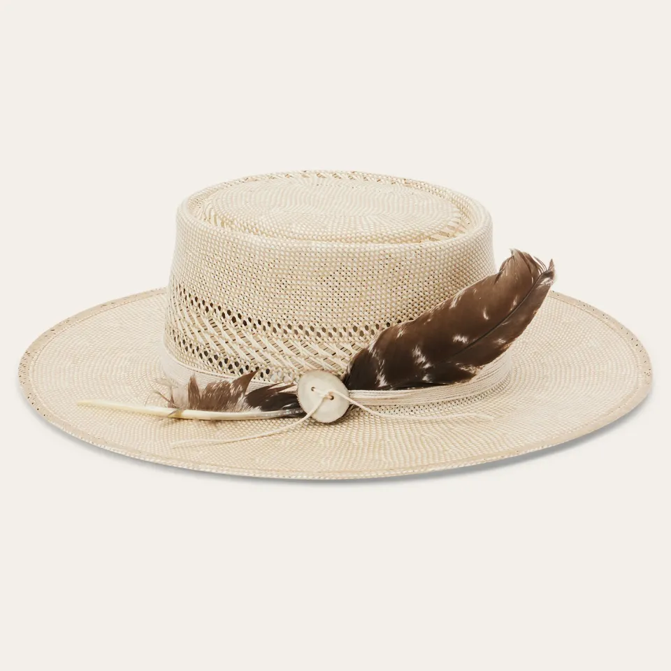 Clearance Stetson Batterson Straw Flat Brim Hat Natural/Tan
