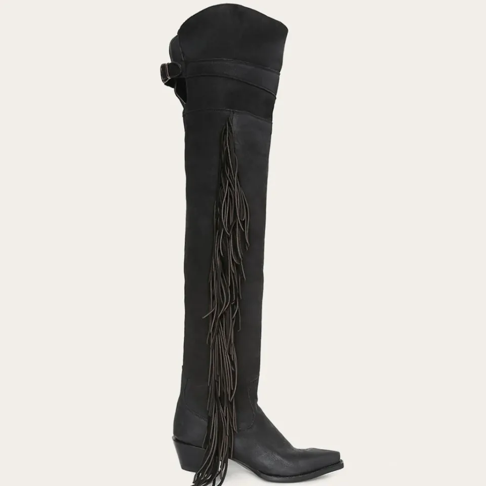 Sale Stetson Fringe Over-The-Knee Leather Boot Black