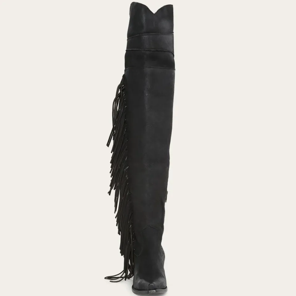 Sale Stetson Fringe Over-The-Knee Leather Boot Black