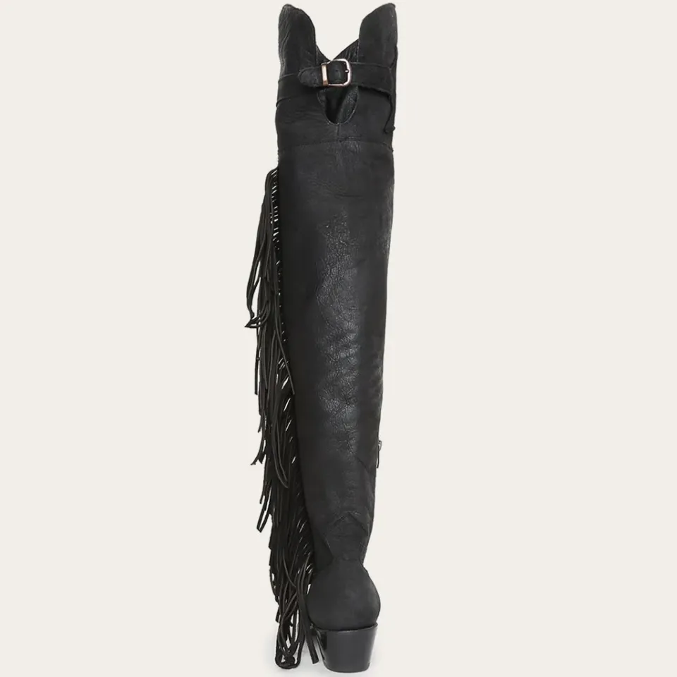Sale Stetson Fringe Over-The-Knee Leather Boot Black
