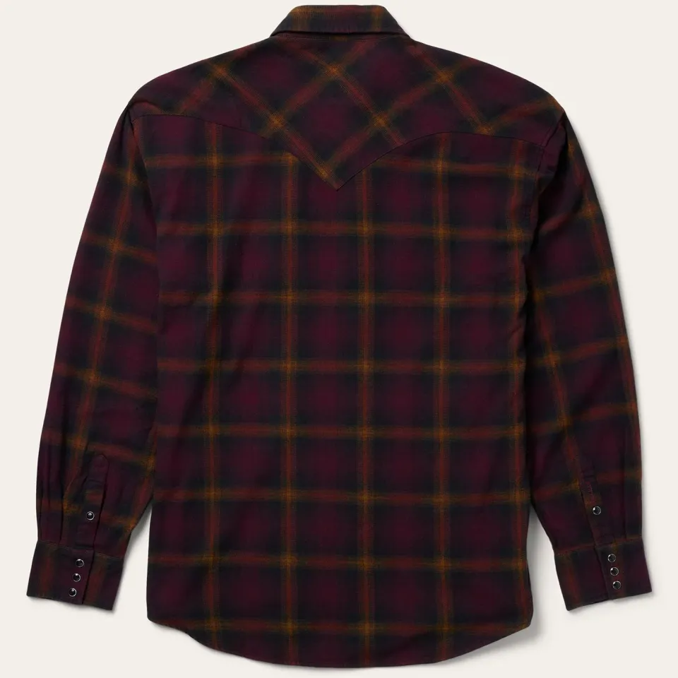 Hot Stetson Black Plaid Flannel Western Shirt Wine