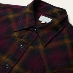 Hot Stetson Black Plaid Flannel Western Shirt Wine