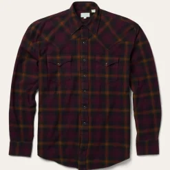Discount Stetson Black Plaid Flannel Western Shirt Wine