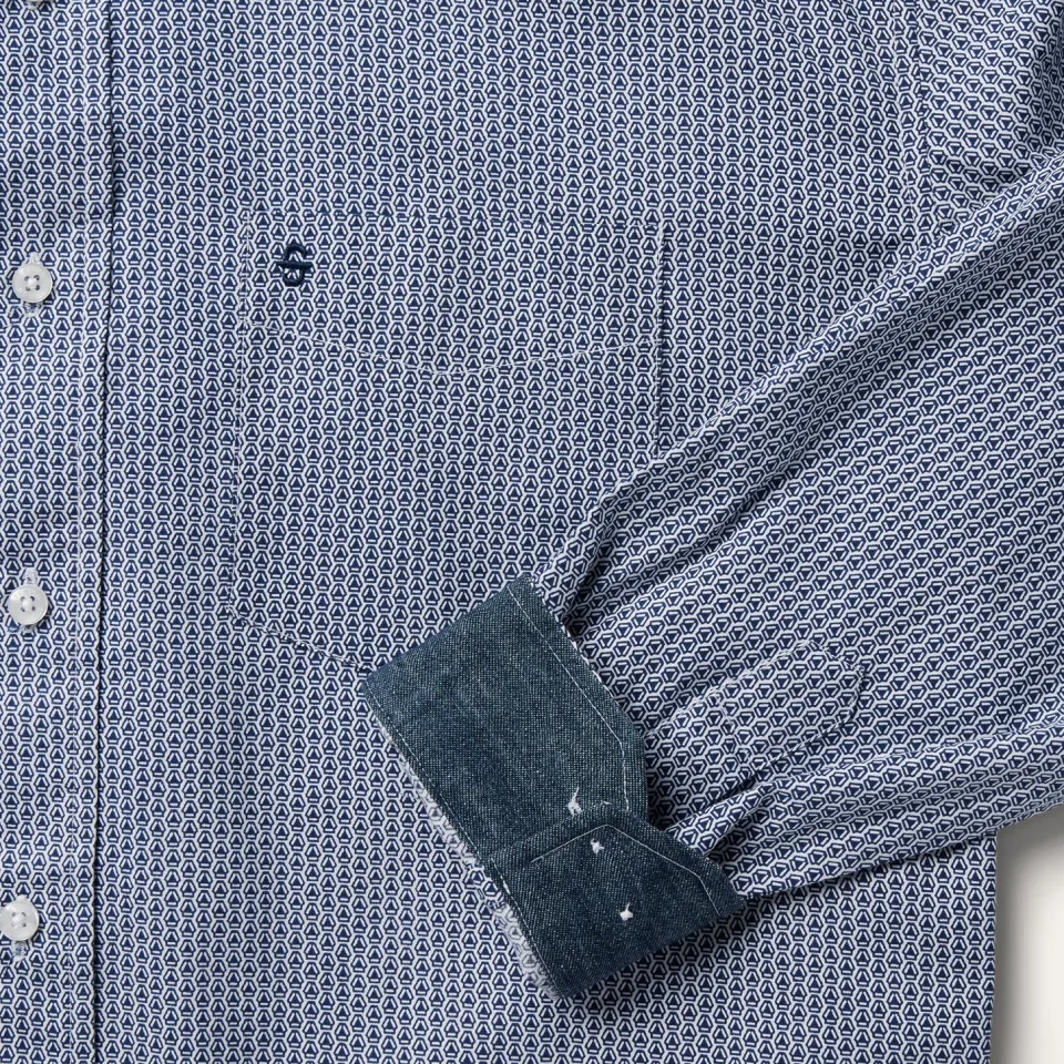 Online Stetson Deco Geo Print Button Front Shirt Blue