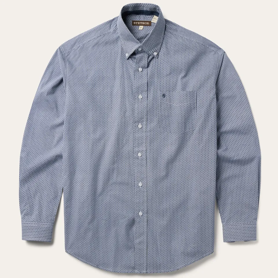 Hot Stetson Deco Geo Print Button Front Shirt Blue