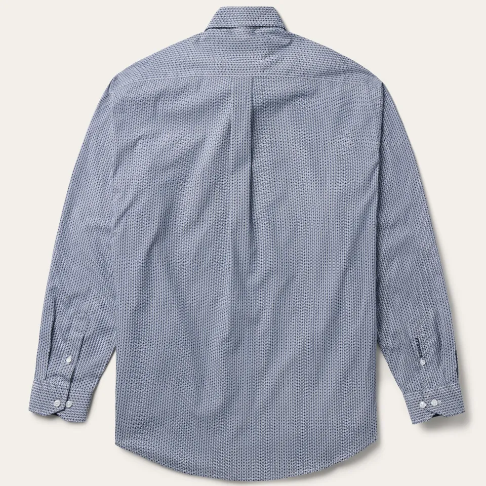 Hot Stetson Deco Geo Print Button Front Shirt Blue