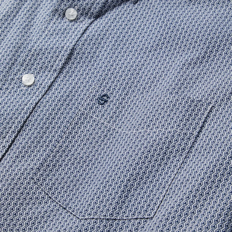 Hot Stetson Deco Geo Print Button Front Shirt Blue