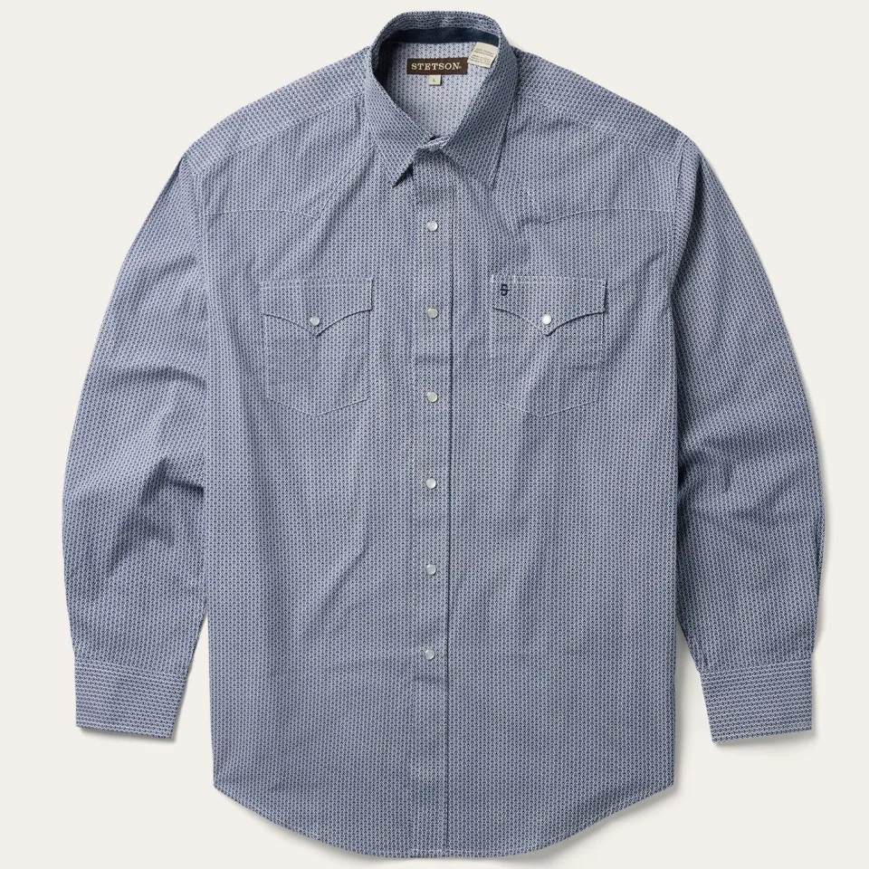 Best Stetson Deco Geo Print Western Shirt Blue