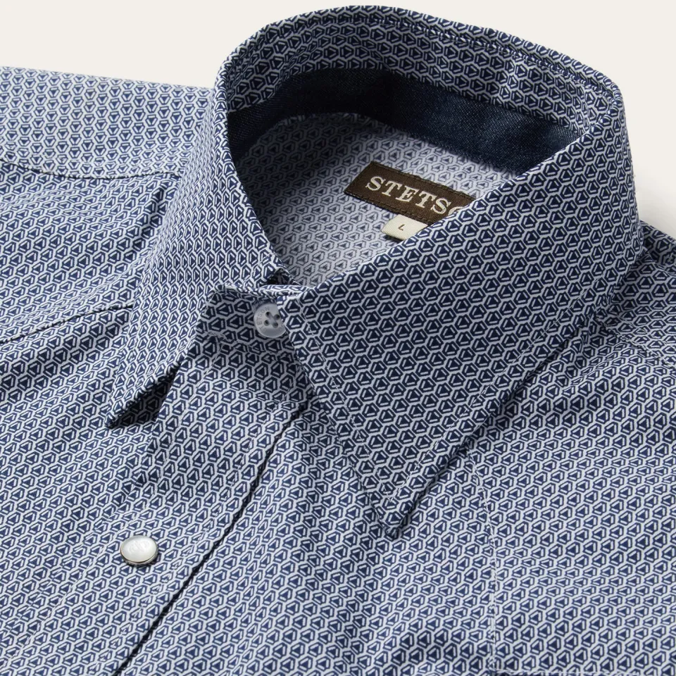 Best Stetson Deco Geo Print Western Shirt Blue