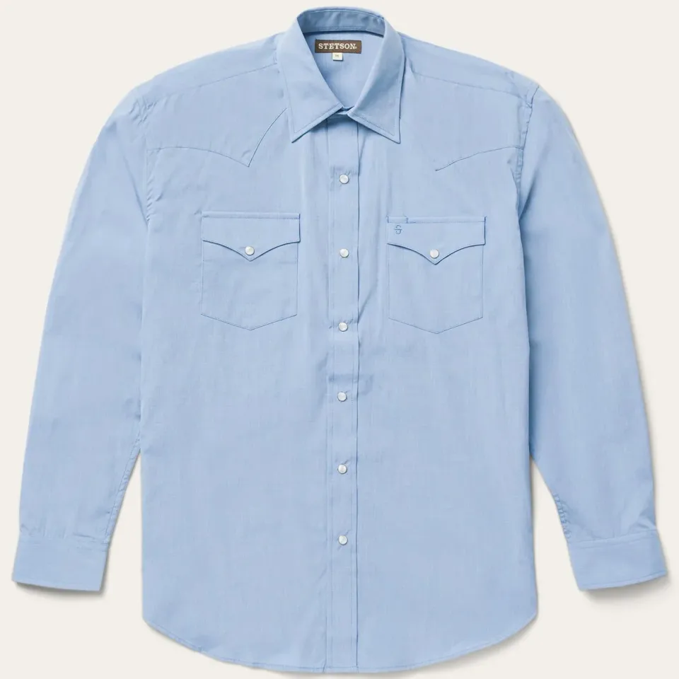 Outlet Stetson End On End Solid Shirt Blue