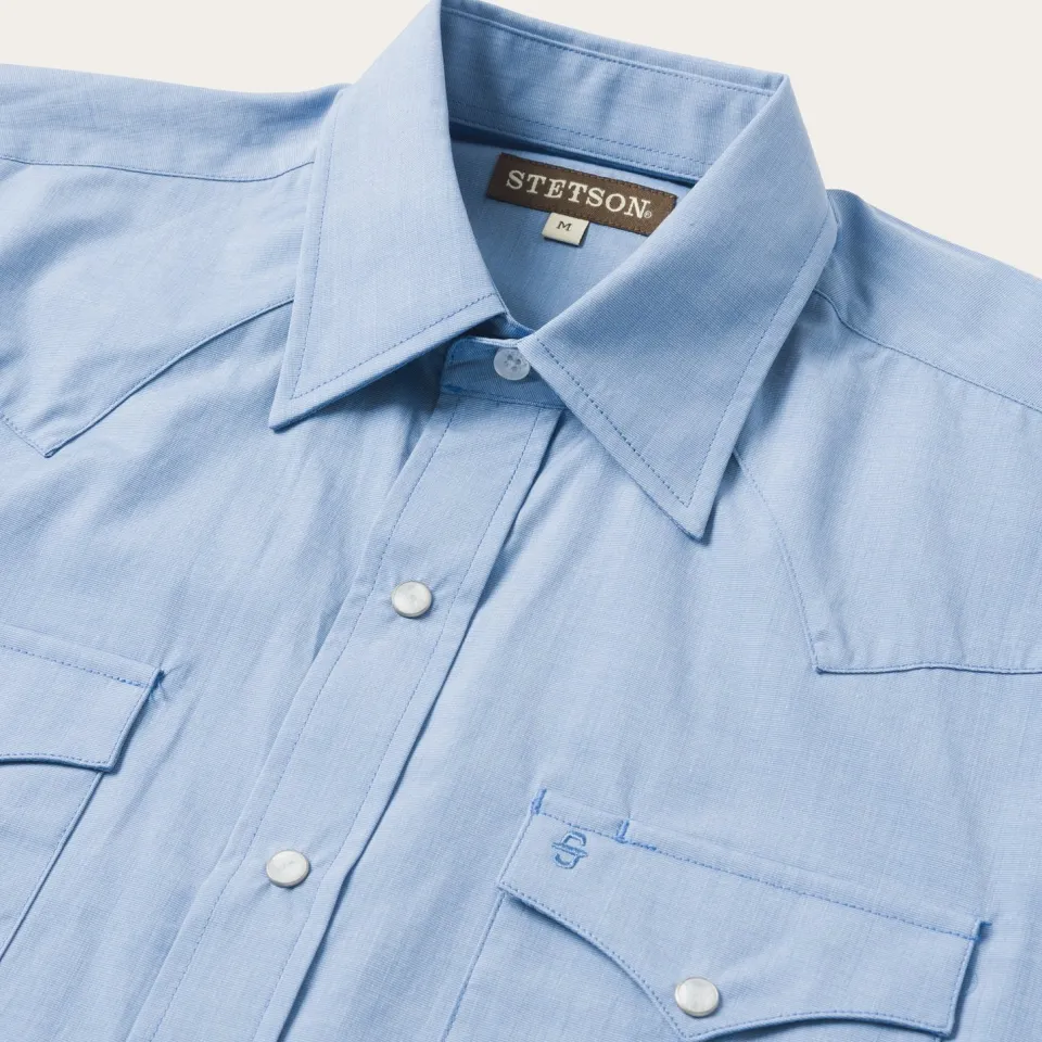 Outlet Stetson End On End Solid Shirt Blue