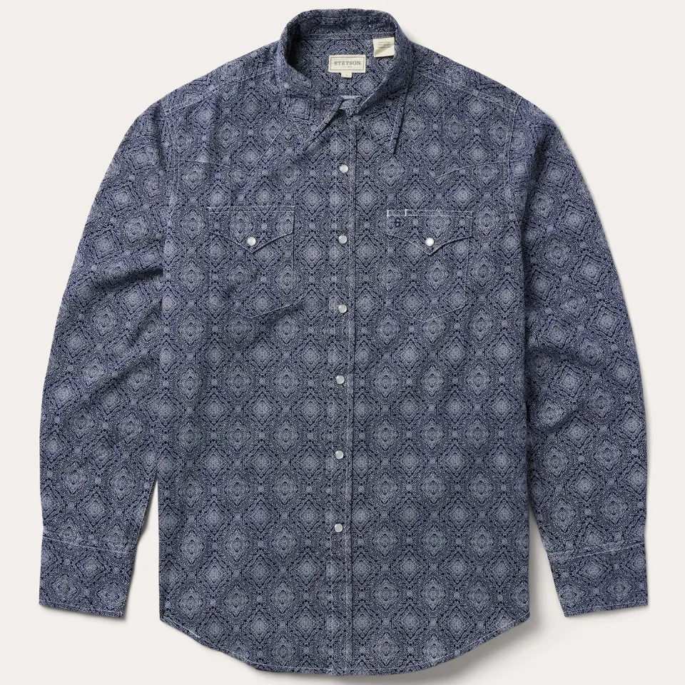 Sale Stetson Medallion Print Western Shirt Blue