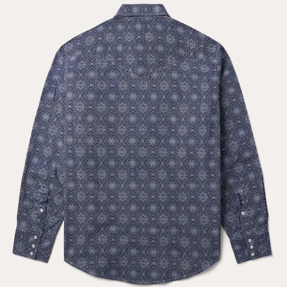 Stetson Medallion Print Western Shirt Blue