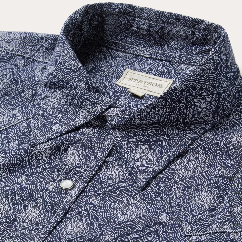 Stetson Medallion Print Western Shirt Blue