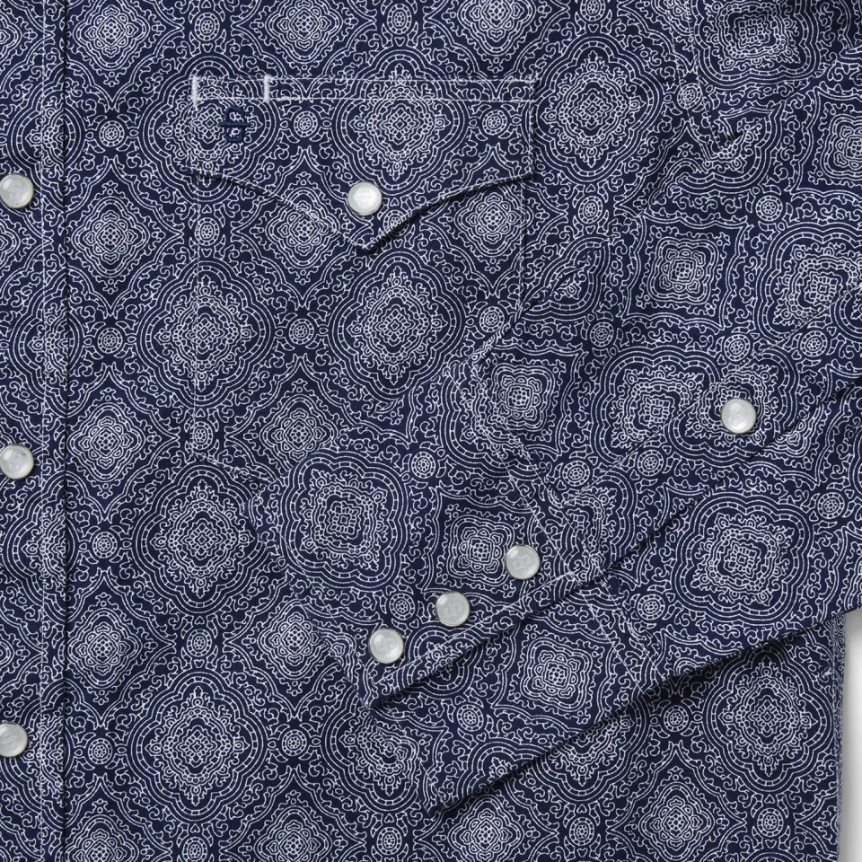 Stetson Medallion Print Western Shirt Blue