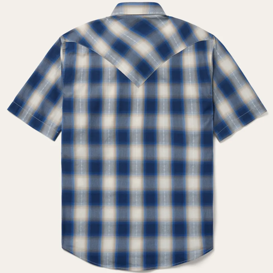 Outlet Stetson Ombre Plaid Short Sleeve Western Shirt Blue