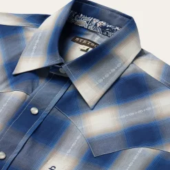 Outlet Stetson Ombre Plaid Short Sleeve Western Shirt Blue