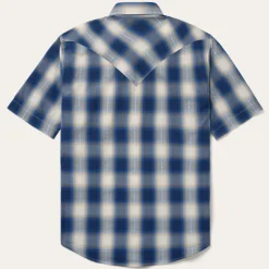 Best Stetson Ombre Plaid Short Sleeve Western Shirt Blue
