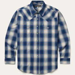 Hot Stetson Ombre Plaid Western Shirt Blue