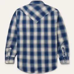 Hot Stetson Ombre Plaid Western Shirt Blue