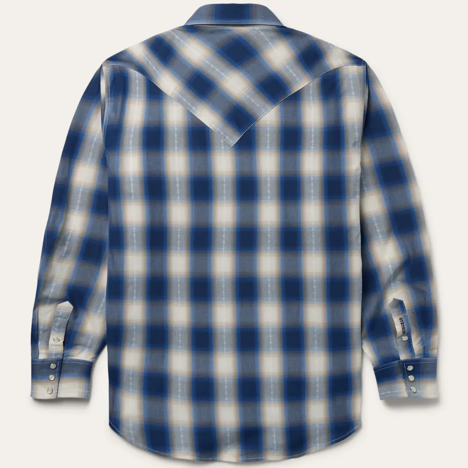 Discount Stetson Ombre Plaid Western Shirt Blue