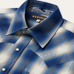 Discount Stetson Ombre Plaid Western Shirt Blue